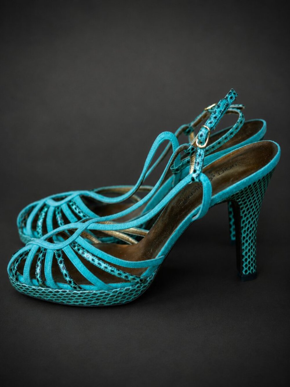 Dolce & Gabbana Turquoise Snake Strappy Heels – Italian Luxury, Size 38.5 - Picture 6 of 9